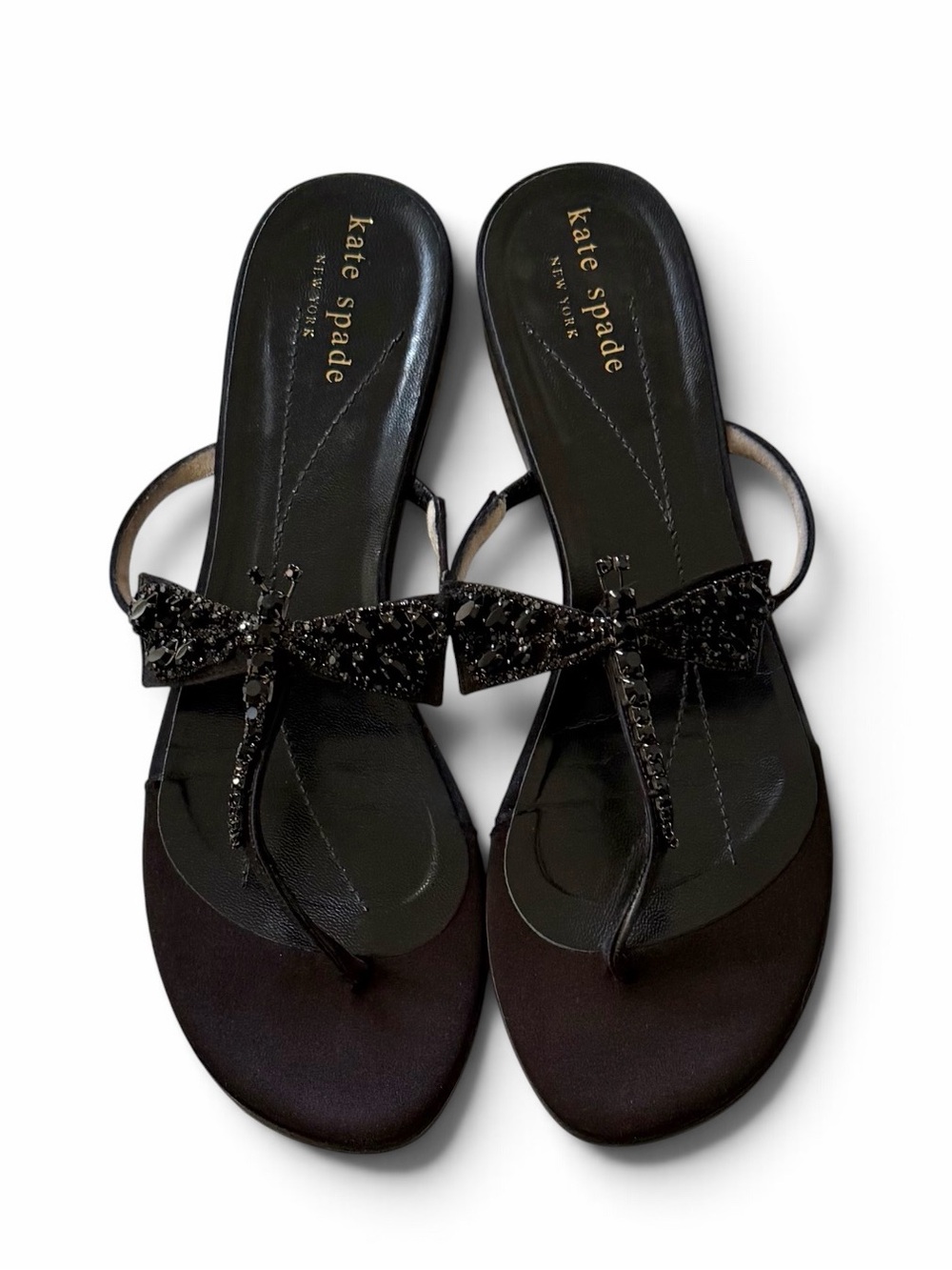 Kate Spade Black Satin Crystal Dragonfly Valentin Sandals Size 7.5 with Box